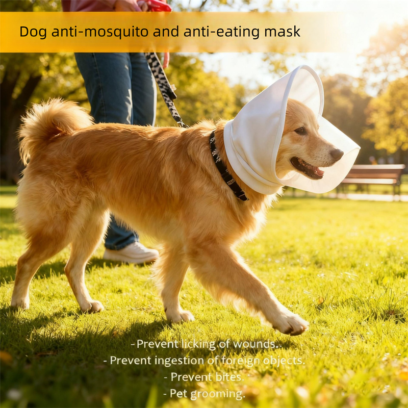 Size S White Mesh Net Hood for Dogs – Protective Face Cover Against Insects, Debris, and Oral Ingestion