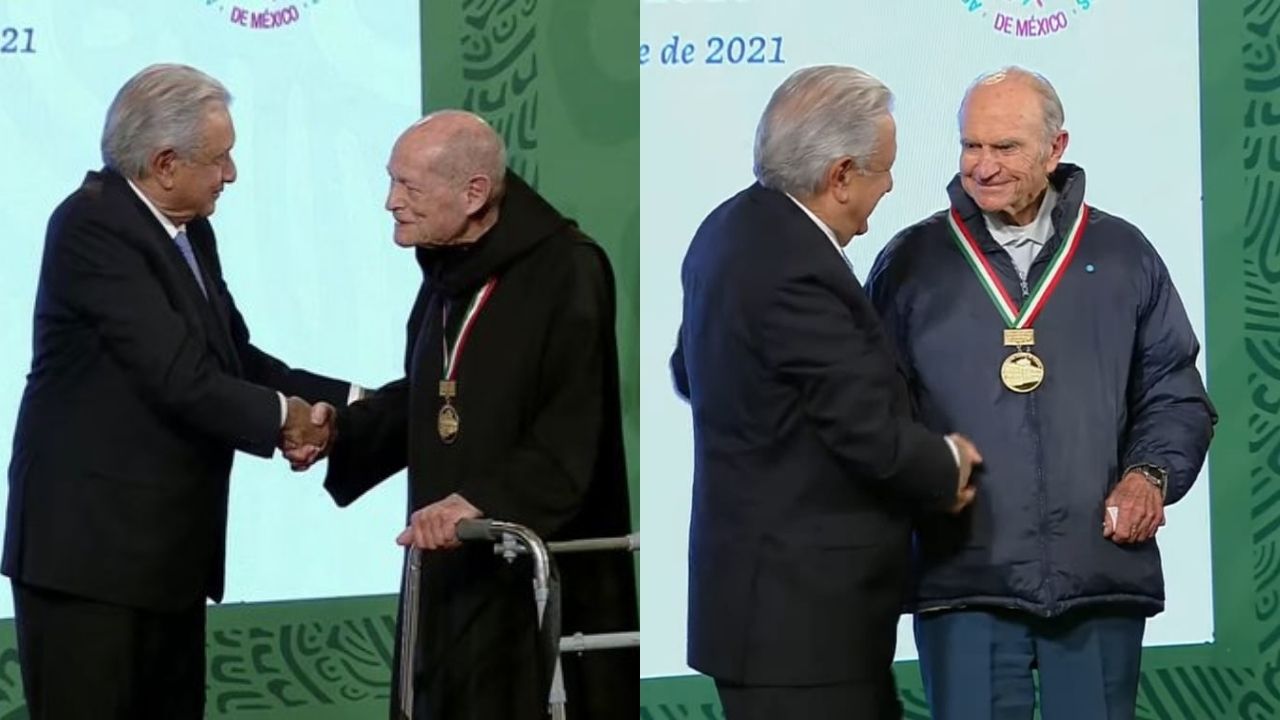 AMLO entrega premios a un fraile arquitecto y a un ingeniero petrolero