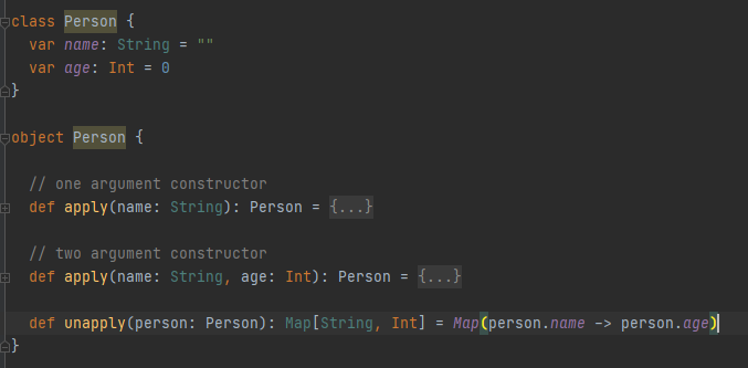 companion object with unapply result map