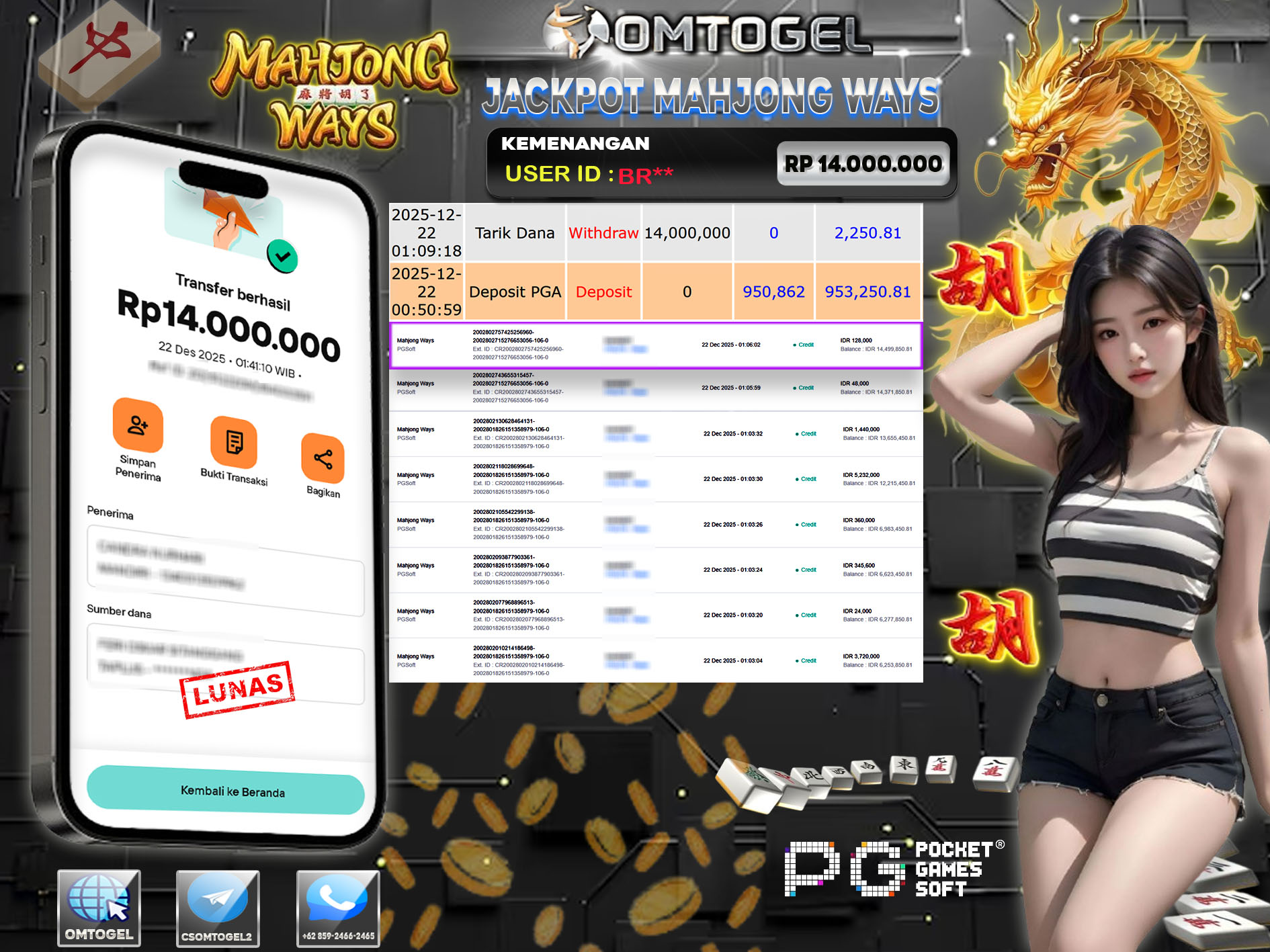 OMTOGEL JACKPOT PG SOFT MAHJONG WAYS ,14 JUTA DI BAYAR LUNAS ,-