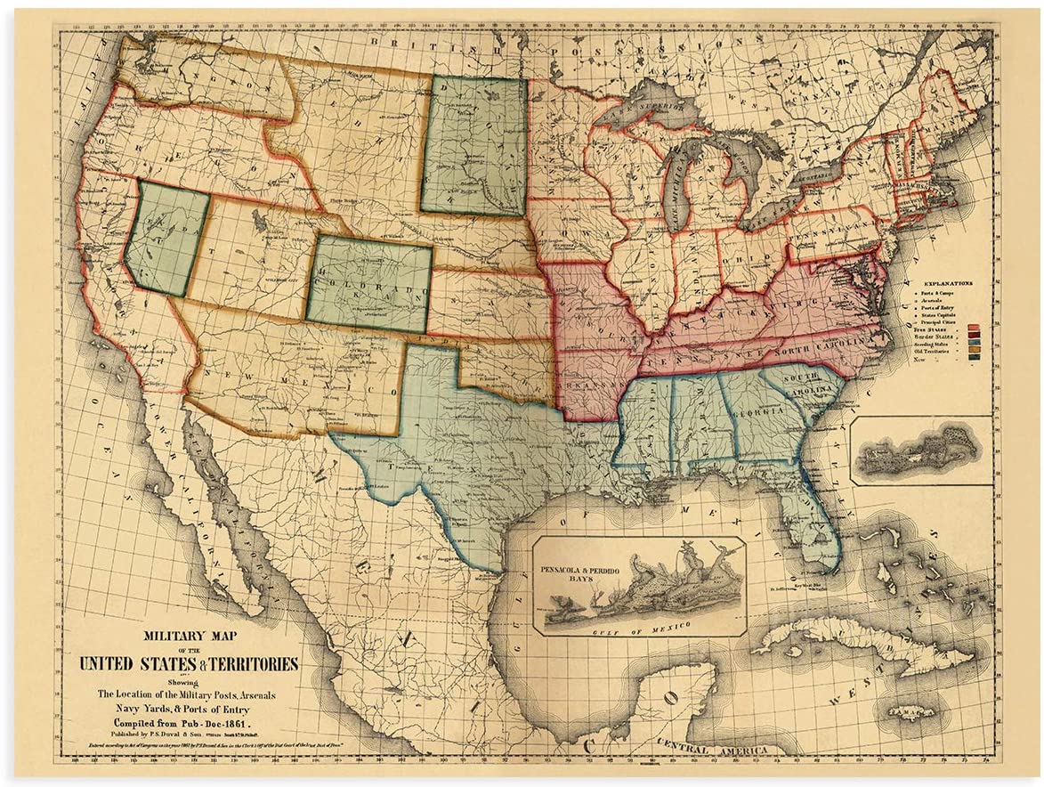 1861 American Civil War Map Vintage - 22 7