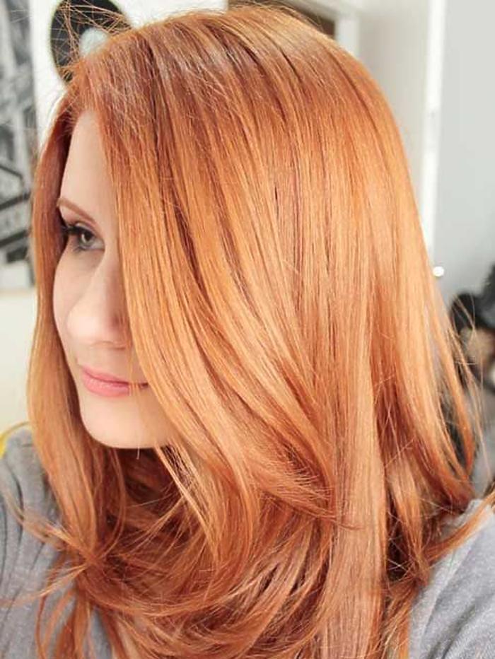 Golden melon color on long hair