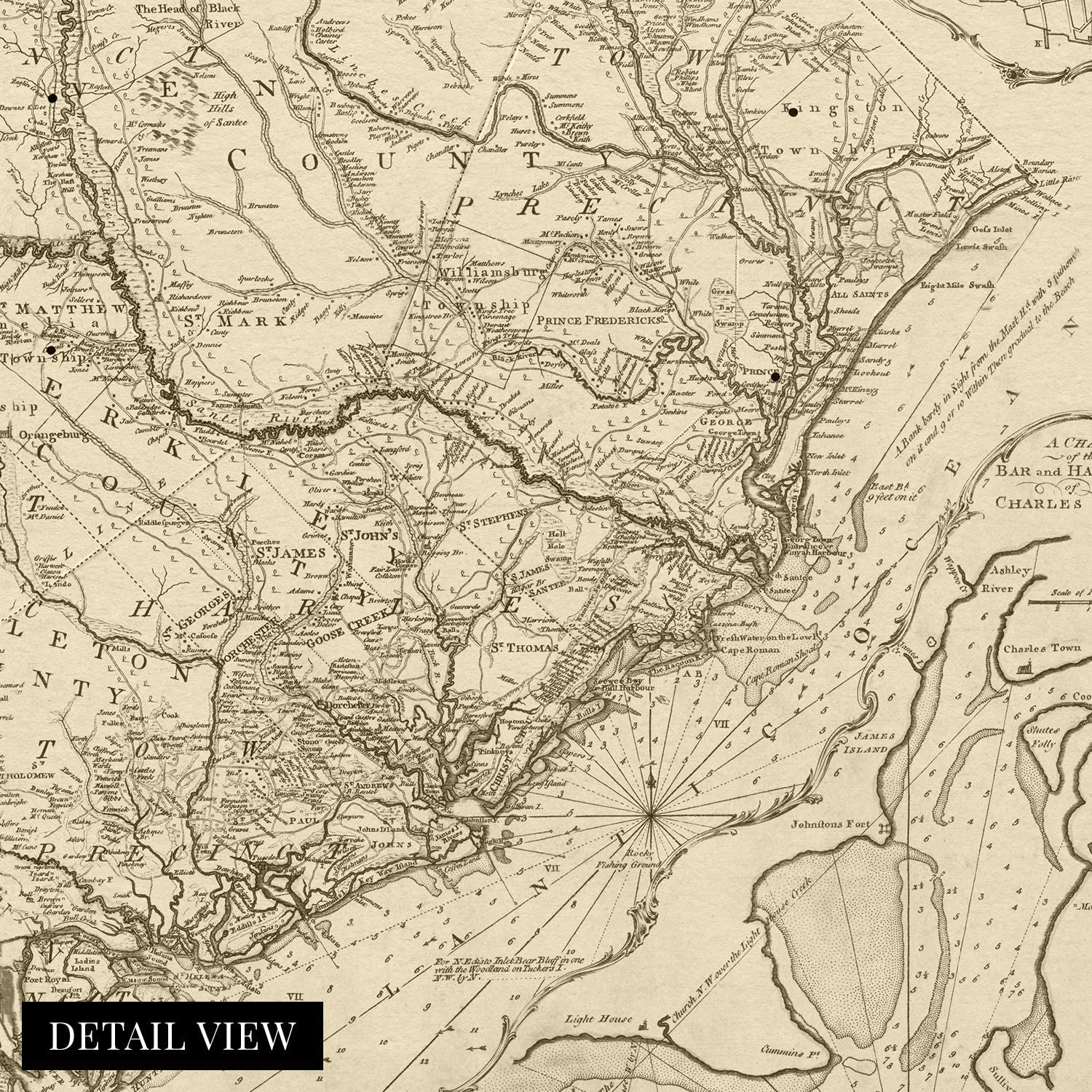 1773 Map of South Carolina - Vintage South Carolina USA Wall Art Poster Print - Picture 19 of 24