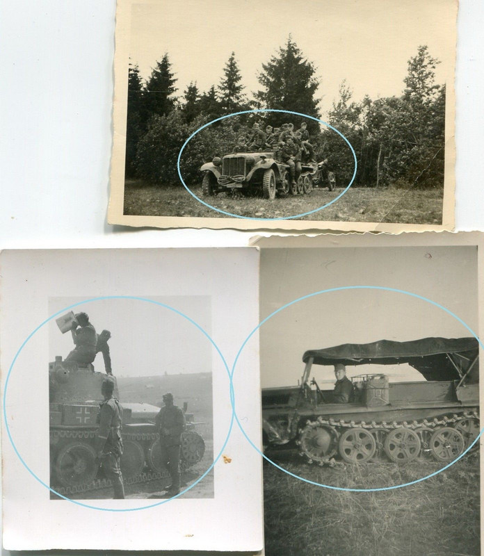 WW II Foto 3x Zugmachine mit Artillerie Geschütz