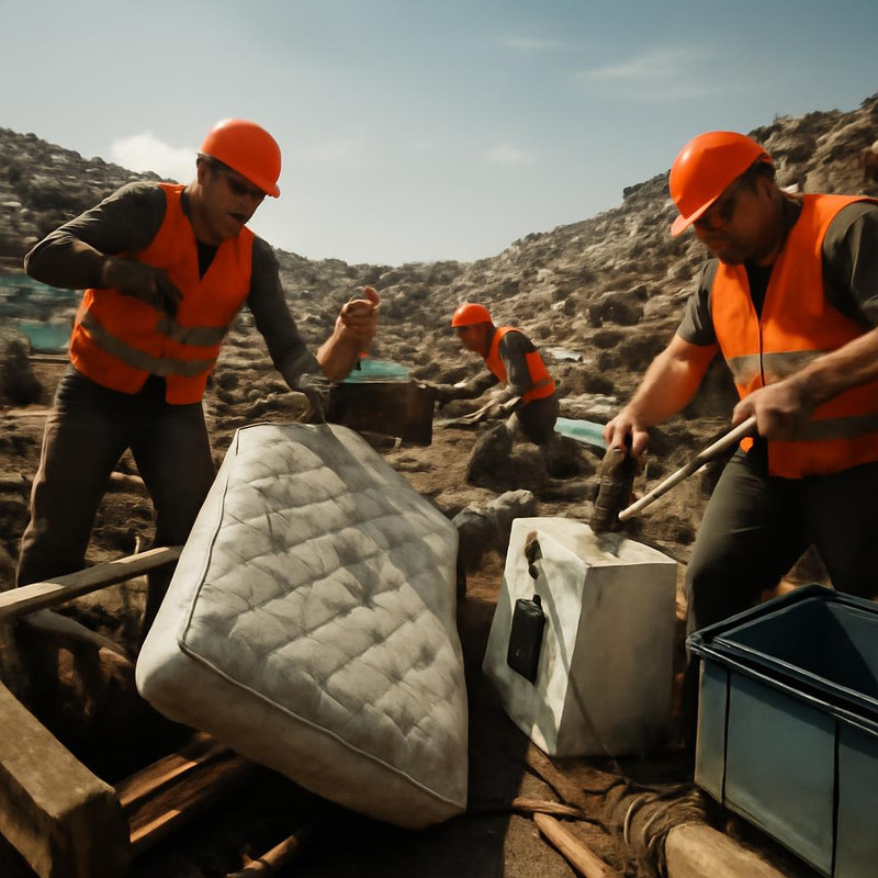 Сортировка крупногабаритного мусора на свалке