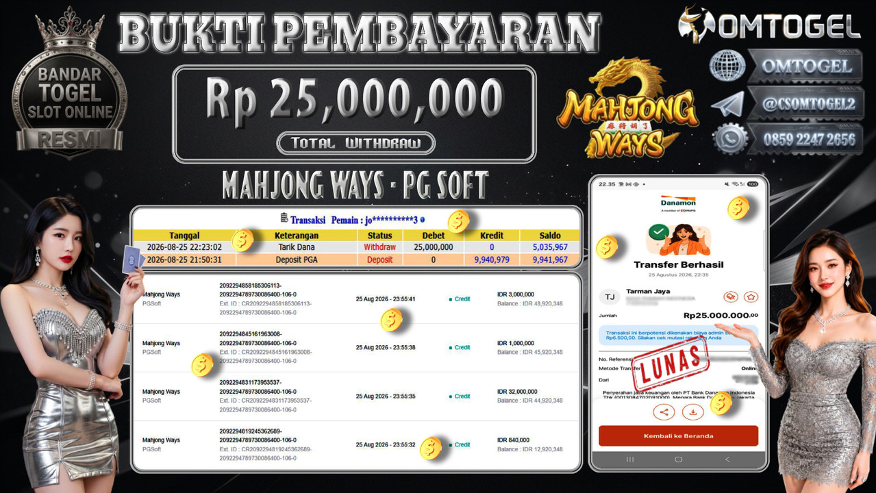 OMTOGEL JACKPOT PG SOFT MAHJONG WAYS Rp,25,000,000,- DIBAYAR LUNAS