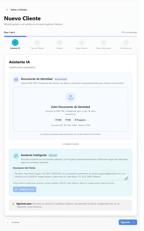LexFlow Alta Inteligente - Flujo de nuevo cliente con OCR DNI
