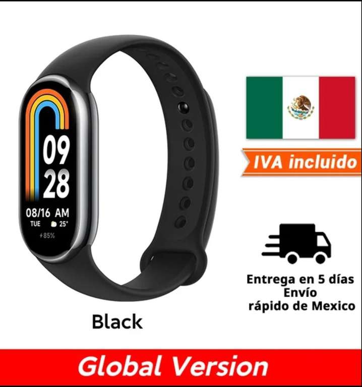 AliExpress: Xiaomi Smart Band 8 Versión Global (enviado desde México) (Negro $560 | Blanco $545) ya se la saben, Pagando en Dólares 
