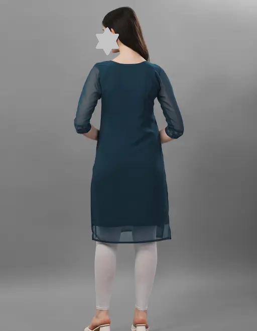 Trendy Chikan Embroidery Georgette Kurti Color Mor Pich (R109)