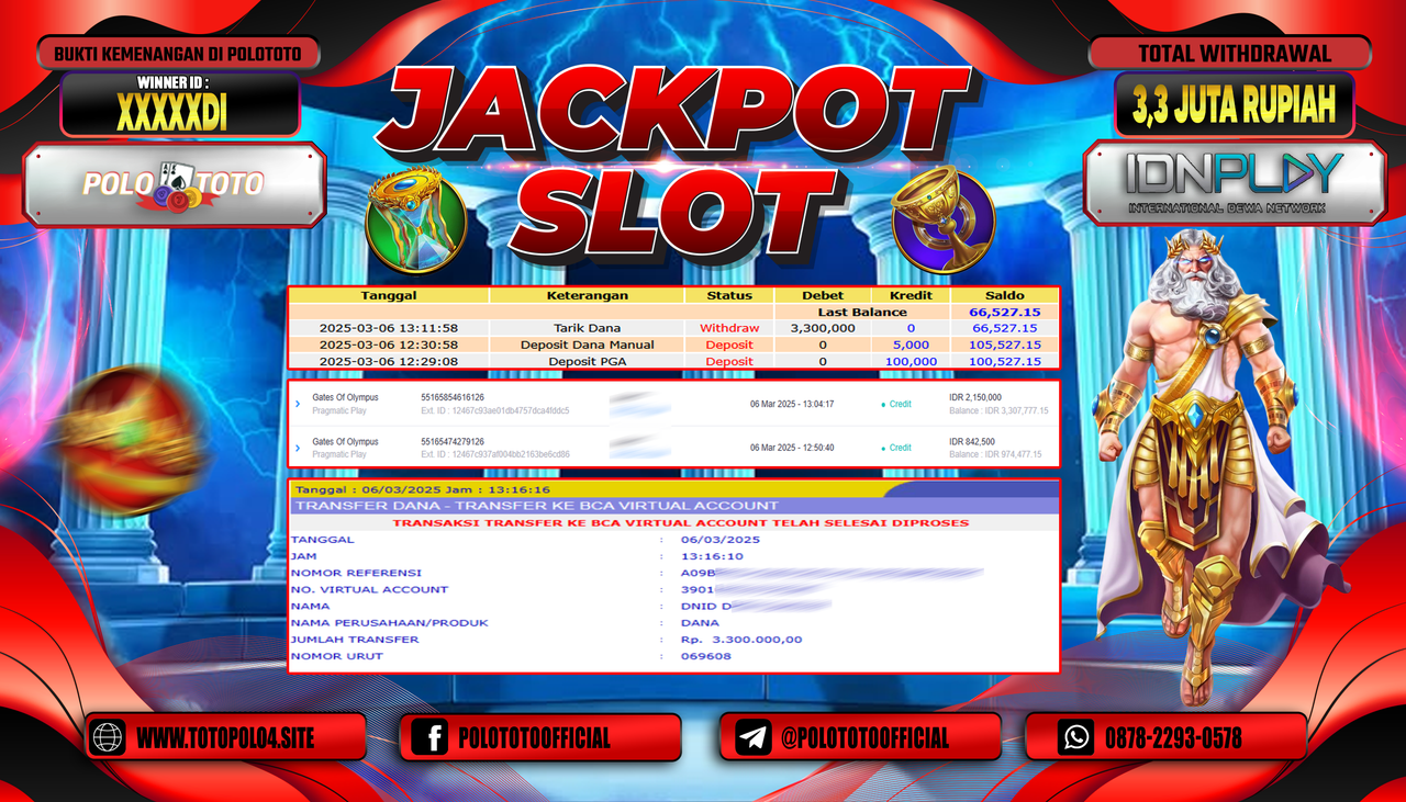 POLOTOTO JACKPOT SLOT GATES OF OLYMPUS Rp.3.300.000,-