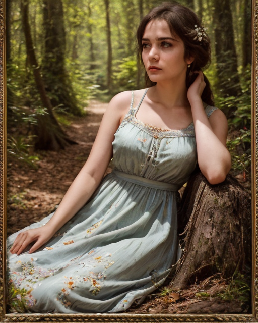 00027-3309602123-1506-A woman in a summer dress, against the background of a forest, in a chest-high