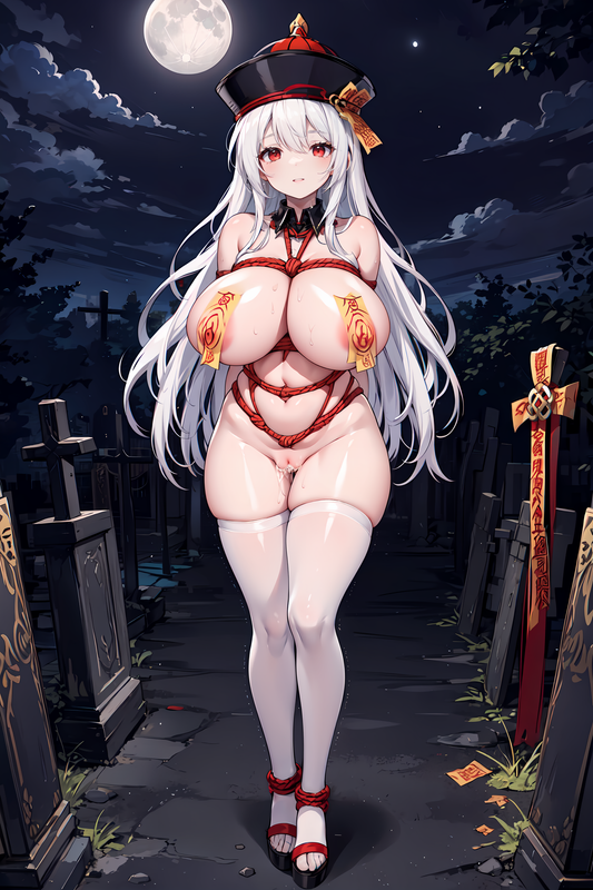 05073-2318060355-1girl,mature female,solo,huge breasts,sagging breasts,_jiangshi, no bra, cleavage, 