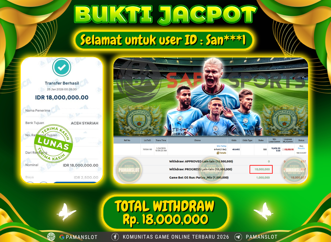 PAMANSLOT JACKPOT Game Saba Sports Rp.18,000,000- LUNAS