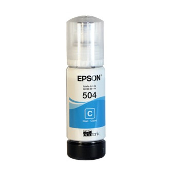 Botella de tinta original Epson 504 de color cian.