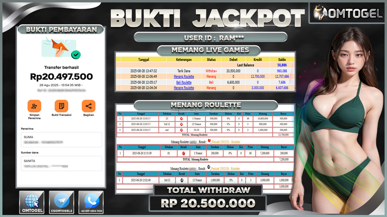 OMTOGEL JACKPOT LIVE GAMES ROULETTE 20 JUTA DI BAYAR LUNAS ,-