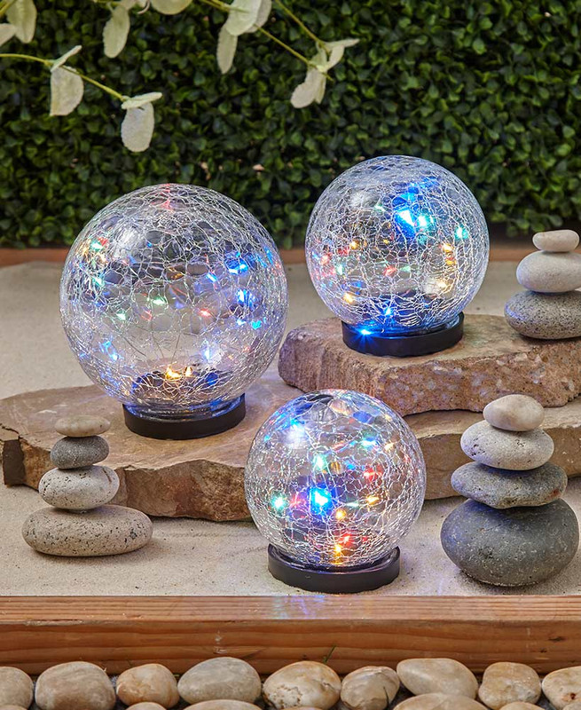 Solar Accent Crackle Glass Gazing Ball Globe Garden Patio Pathway Multi