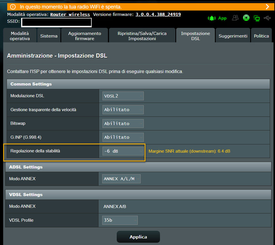 Profilo 35b VDSL 6 dB SNRm (-6 dB)