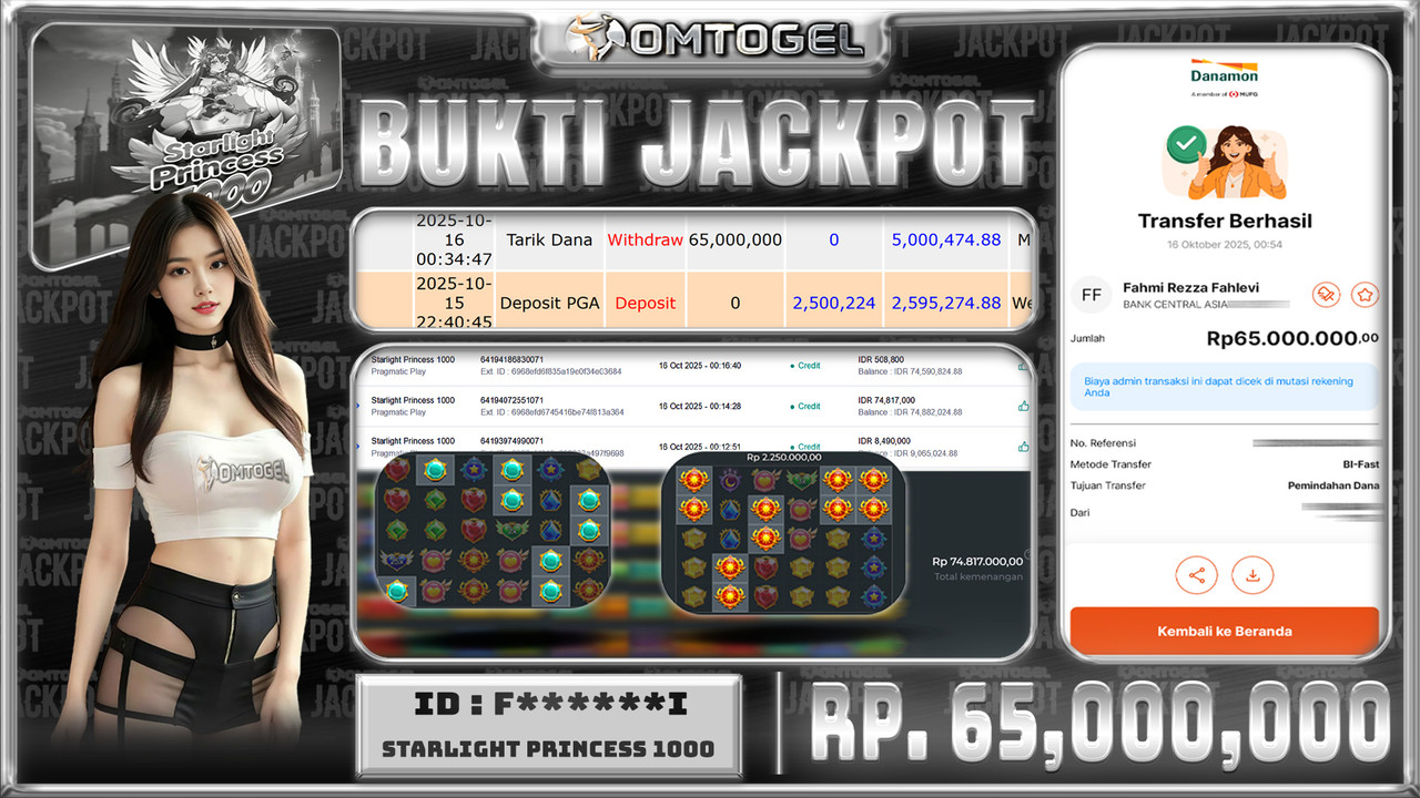 OMTOGEL JACKPOT PRAGMATIC PLAY STARLIGHT PRINCESS 1000 65 JUTA DI BAYAR LUNAS ,-