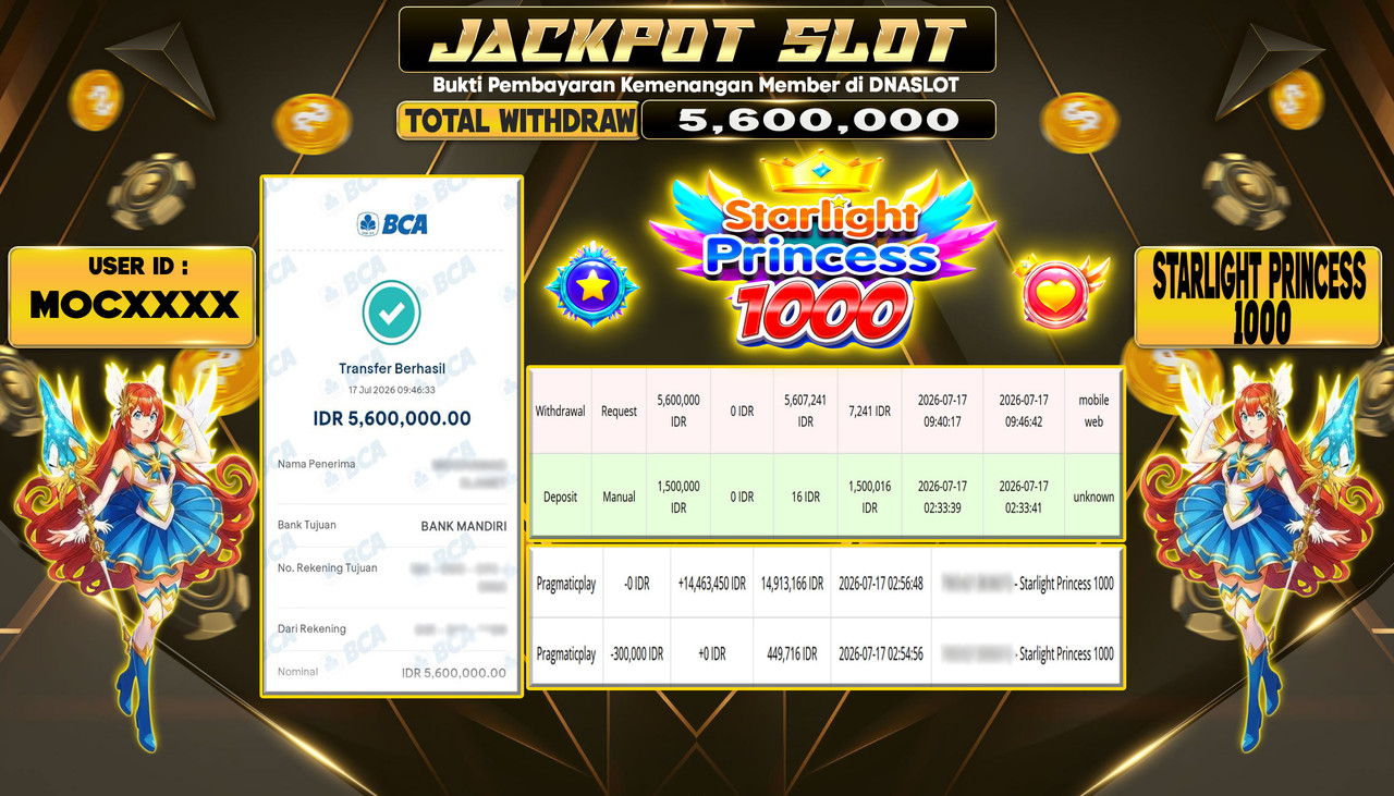 JACKPOT SLOT STARLIGHT PRINCESS IOOO  17 JULY 2026