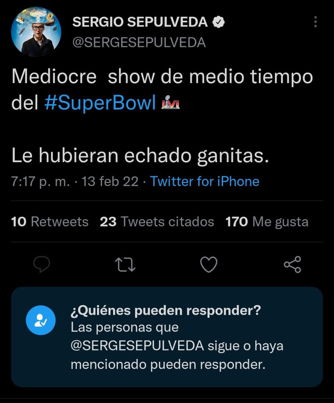 Sergio Sepúlveda tacha de mediocre al show del Super Bowl; se le van encima