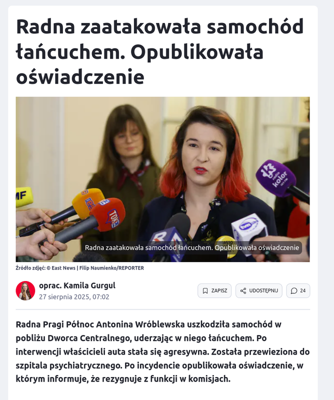 Screenshot 2025-08-27 at 08-01-05 Radna zaatakowała samochód łańcuchem. Opublikowała oświadczenie