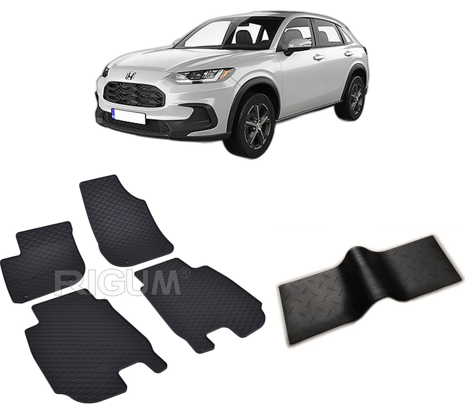 Set covorase auto HONDA HR-V III din 09.2021-PREZENT, cu covoras tunel median, CAROSERIE SUV, Presuri cauciuc 100%, compatibil cu autoturismul HONDA HR-V III, Rigum