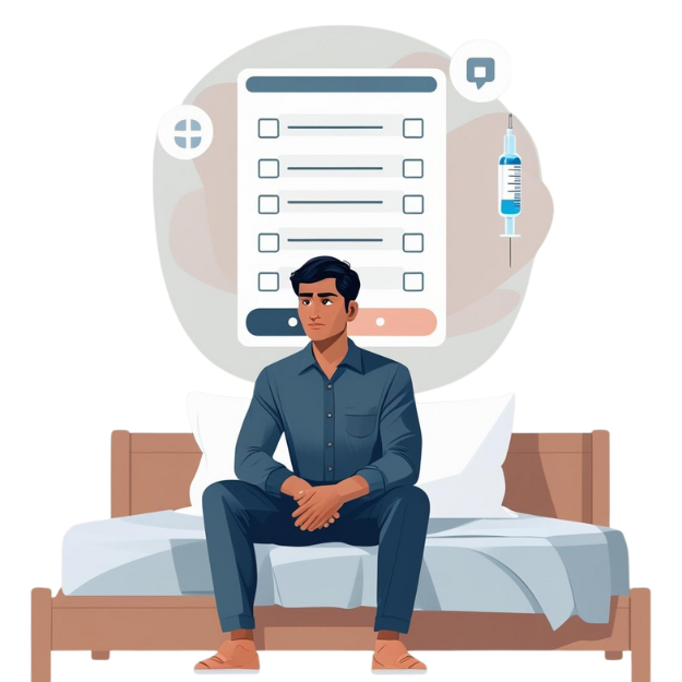 Person reflecting with assessment checklist for addiction evaluation