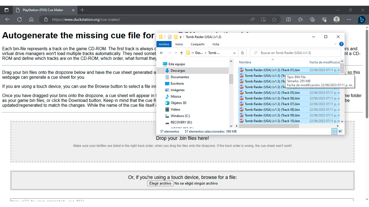 Create cue file for PSX games from multiple audio tracks and convert