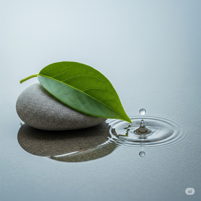 Hoja, piedra y agua