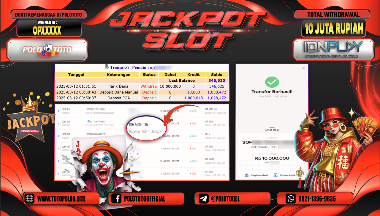POLOTOTO JACKPOT SLOT CASH SPIN Rp.10.000.000,-