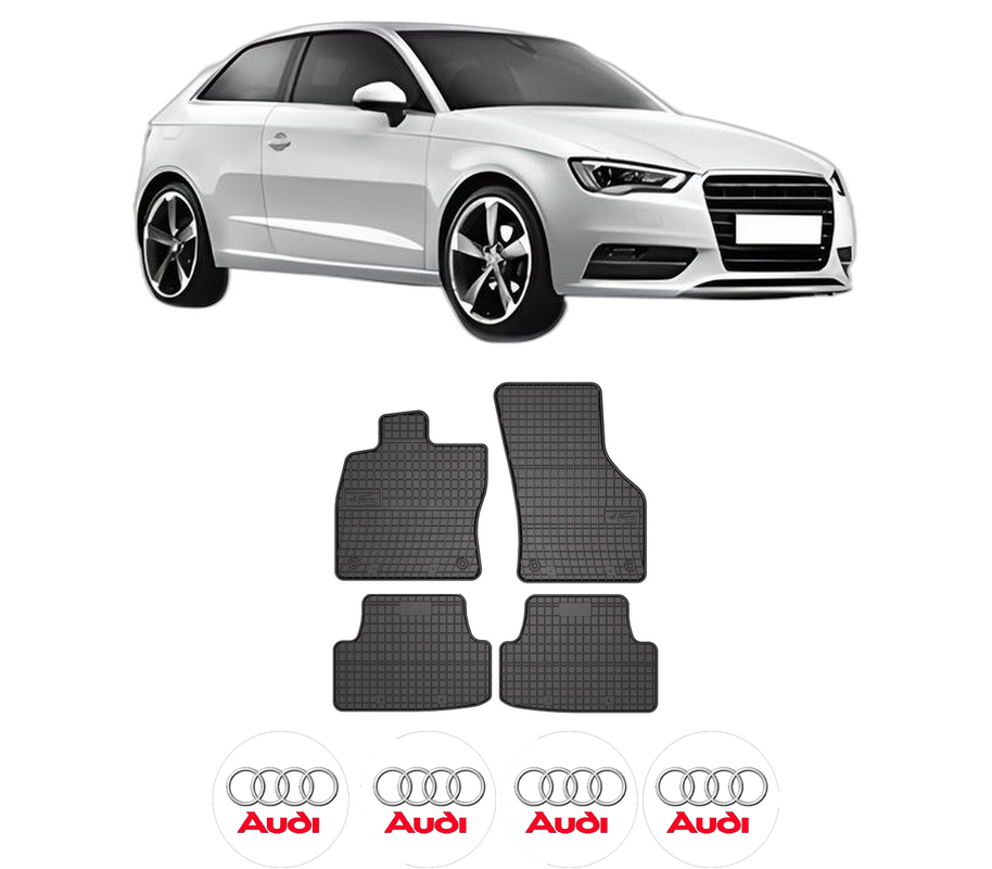 Set covorase presuri AUDI A3 | 8V din 1996-2000, auto, din cauciuc thermoplastic, 4 Stickere auto cu AUDI