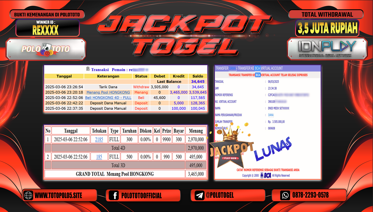 POLOTOTO JACKPOT TOGEL PASARAN HONGKONG Rp.3.505.000,-