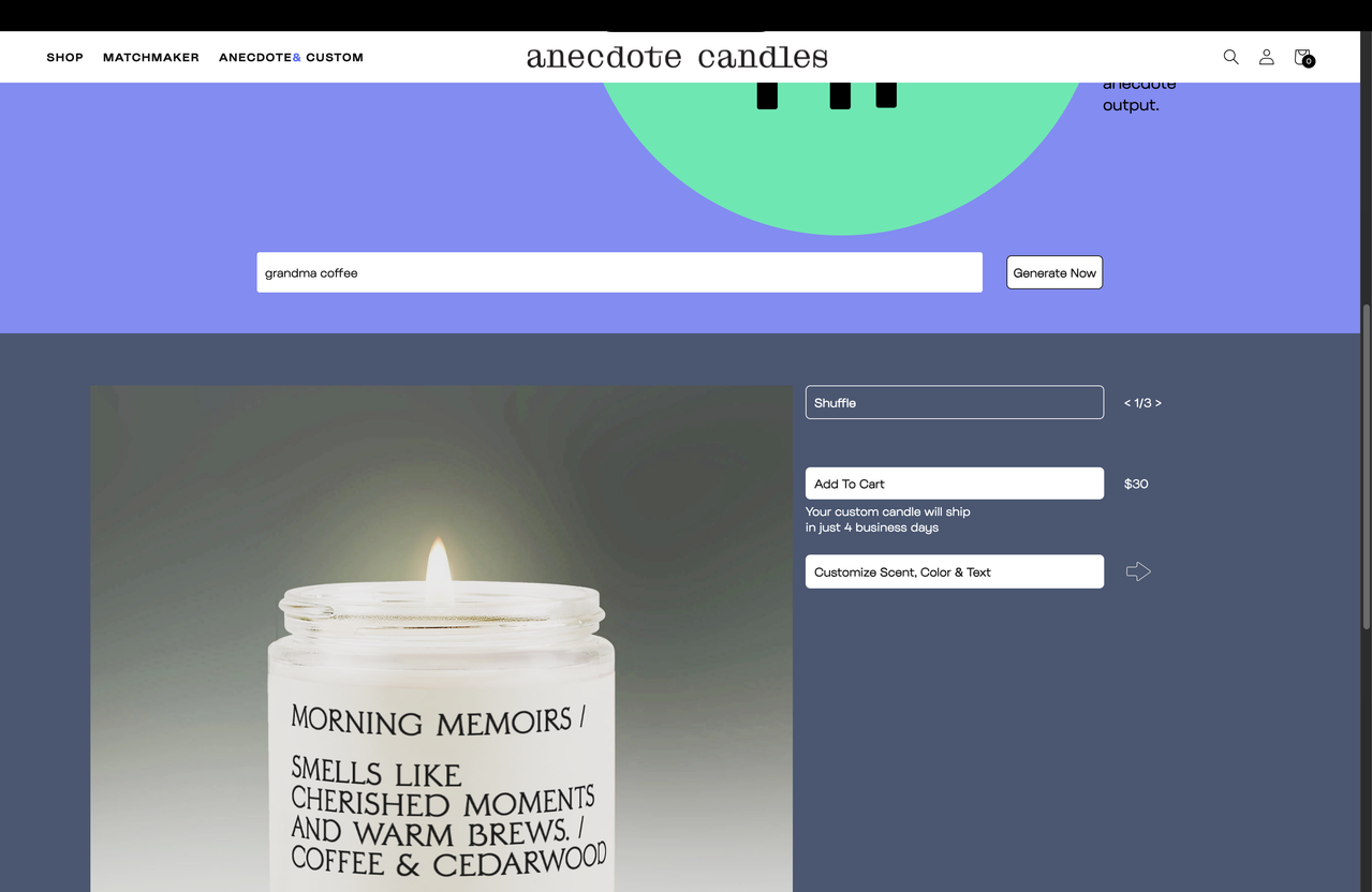 Anecdote Candles' AI Candle Generator