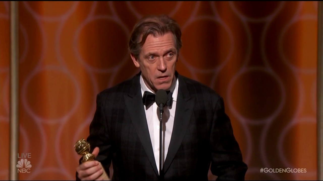 Hugh winning the Golden Globe award in 2017