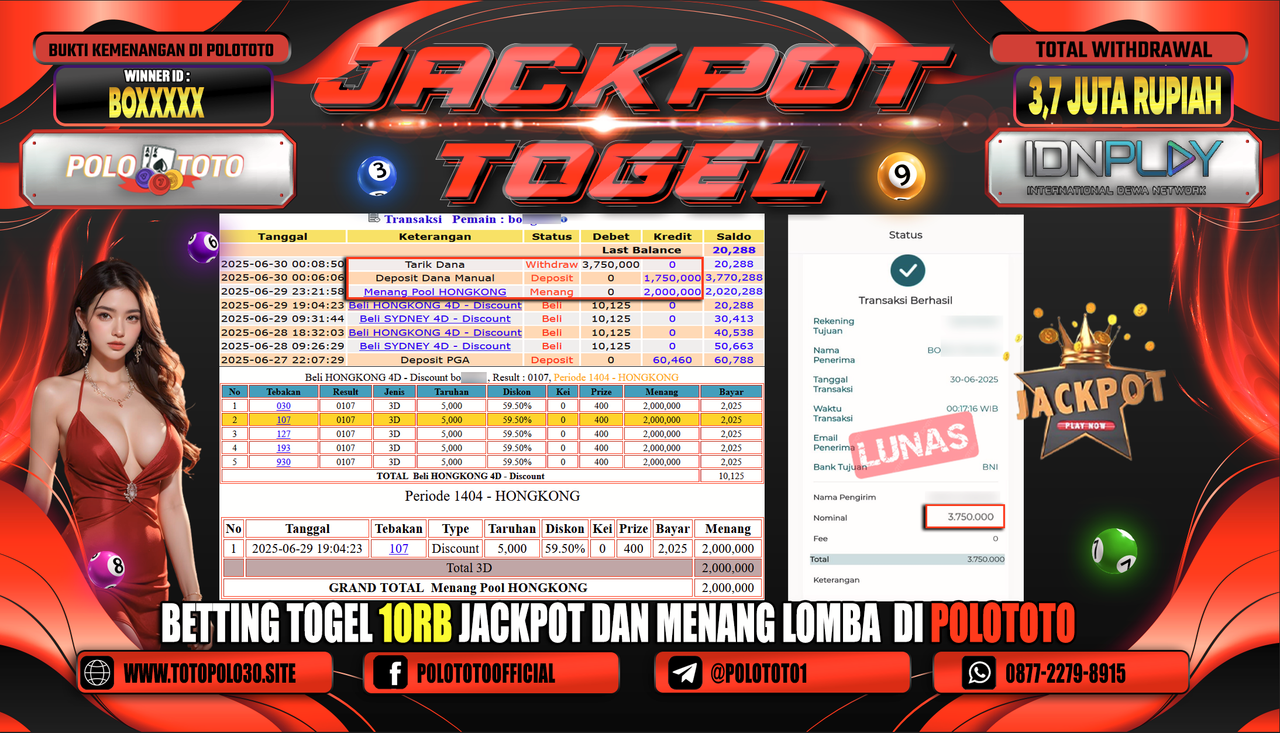 POLOTOTO JACKPOT TOGEL HONGKONG LOTTO Rp.3.750.000,-