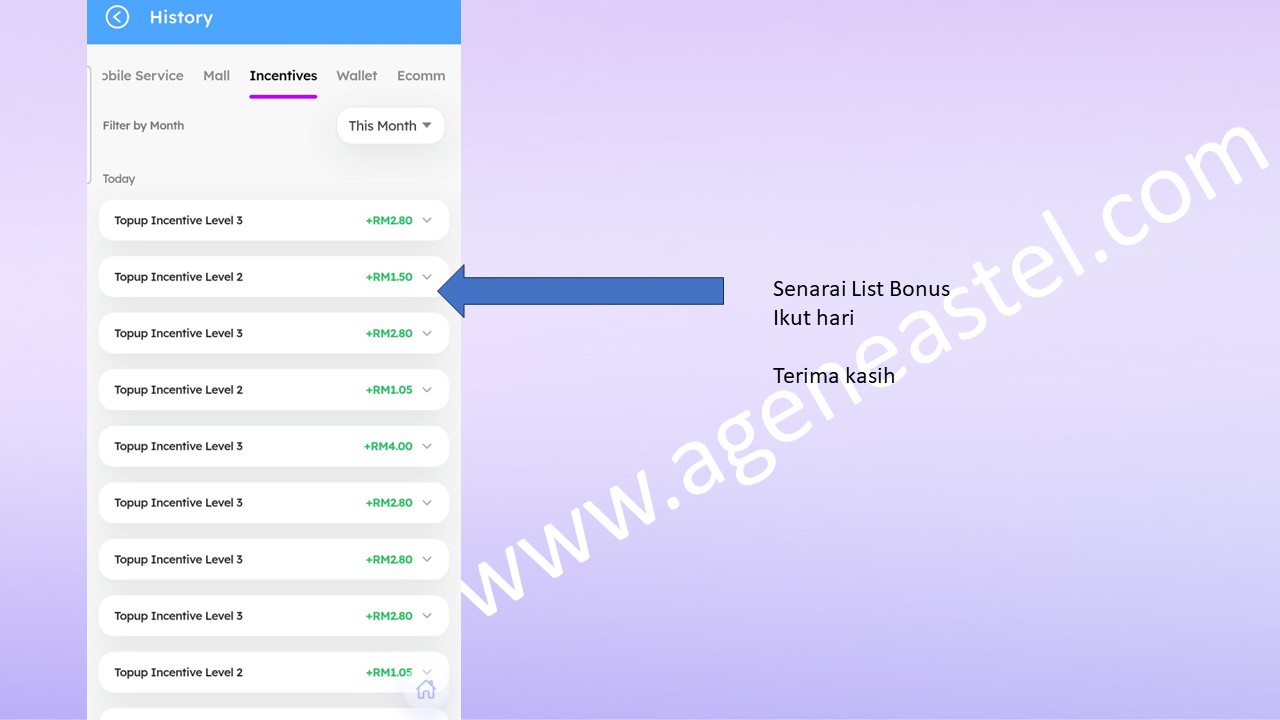 Step 3 Lihat Senarai Bonus Harian Eastel