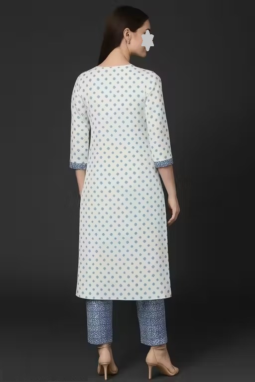 Printed Kurti Set White Blue Color 1 (KS128)