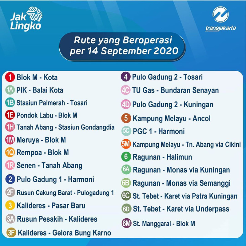 Rute perjalanan TransJakarta mulai 14 September 2020