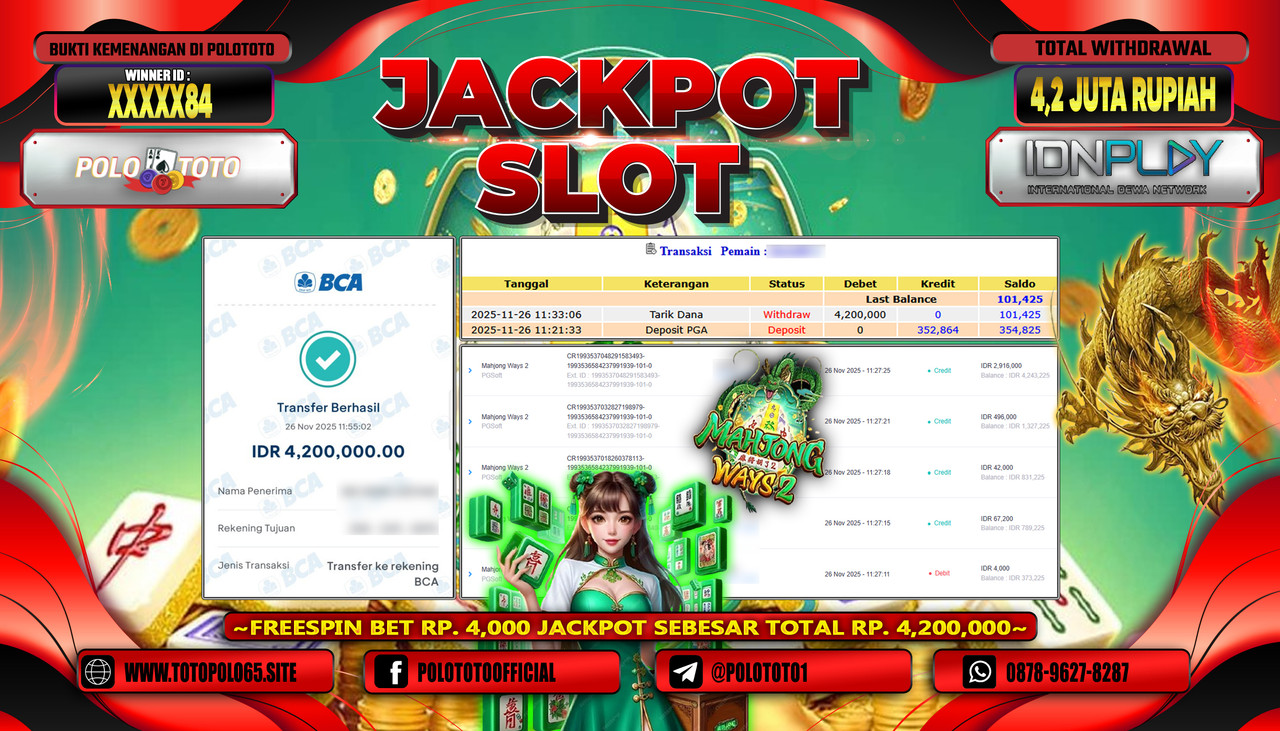 POLOTOTO JACKPOT SLOT MAHJONG WAYS 2 Rp.4.200.000,- LUNAS