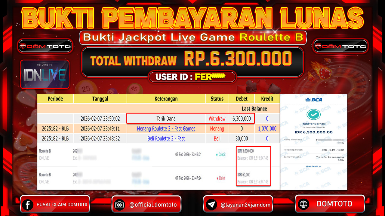 JACKPOT Live Game Roulette B IDNLIVE 08 FEBRUARI 2026