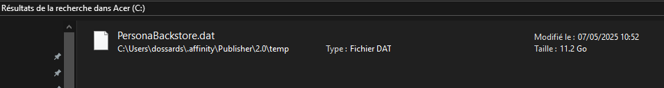affinity fichier temporaire qui dure