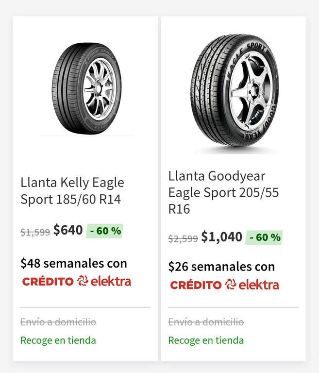 Llantas con 60% de descuento en Elektra 
