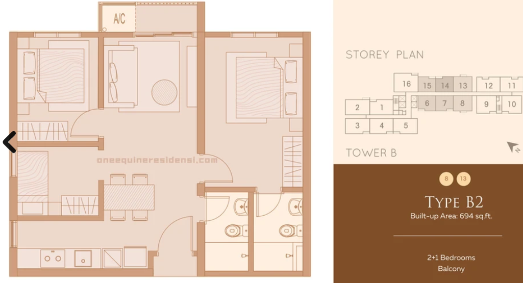 One Equine Type F floor plan in Taman Equine, Seri Kembangan, Selangor