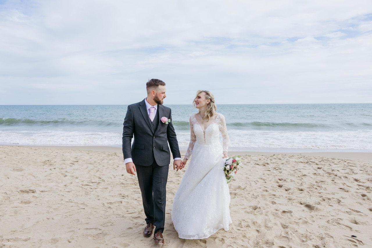 Joyful portrait of newlyweds