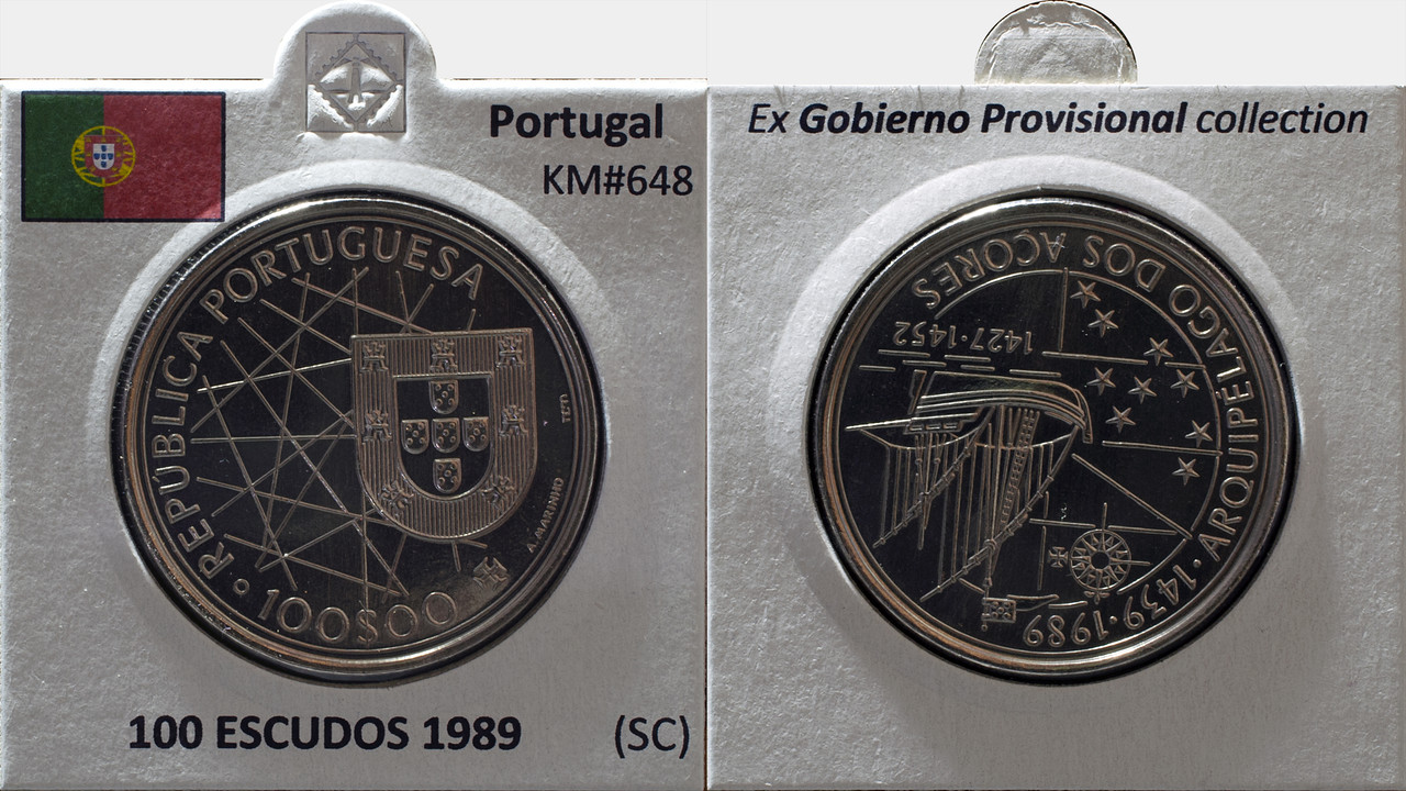 Portugal 100 Escudos 1989. Archipiélago de las Azores. Portugal-100-ES-1989cart