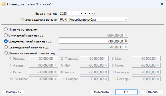 Бюджет питание