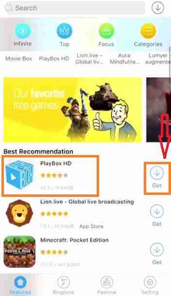 Click on Get to Download Apps and Games from vShare SE