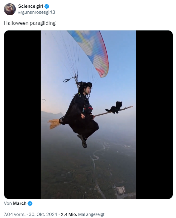 Hexe mit Besen reitet durch die Lüfte