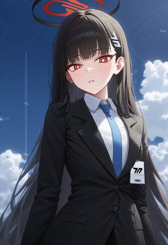 depth of field, 1girl, {rio (blue archive)}, {{{{{flat chest}}}}}, black suit, w s-2470282637