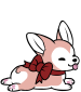 A pink corgi wearing a bow